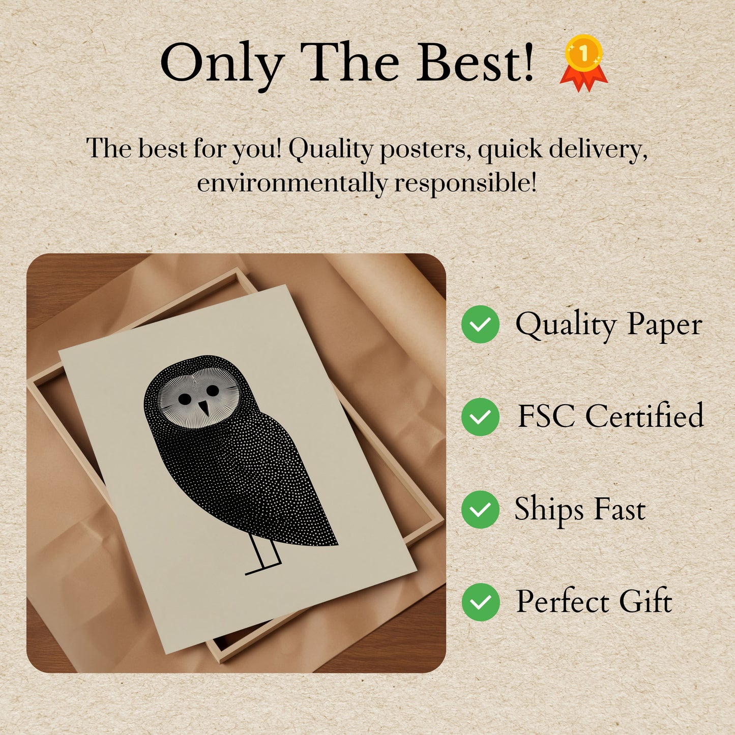 Geometric Black Owl Poster
