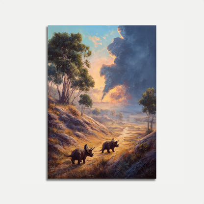 Triceratops Wildfire Landscape Poster