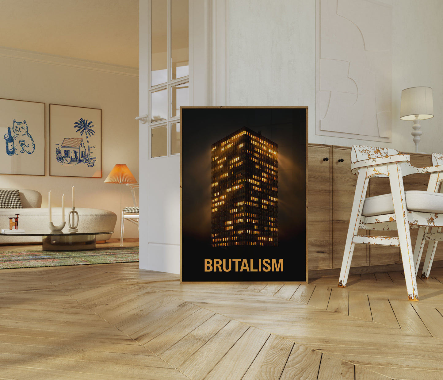 Brutalist Tower Night Poster