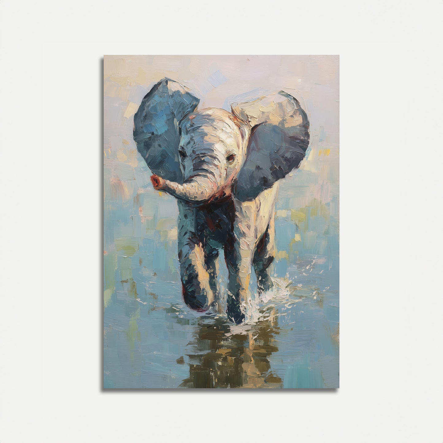 Affiche Jeune Éléphant Pataugeant dans les Eaux