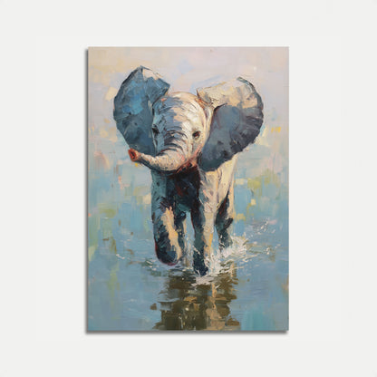 Affiche Jeune Éléphant Pataugeant dans les Eaux
