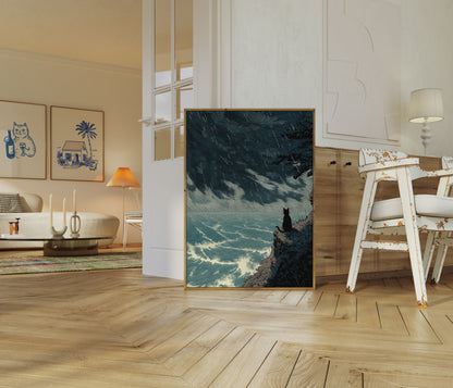 Kat ved det stormfulde hav plakat