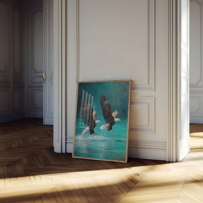 Soaring Eagles Over Turquoise Waters Poster
