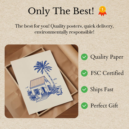 Tropical Beach Shack Line Art Poster