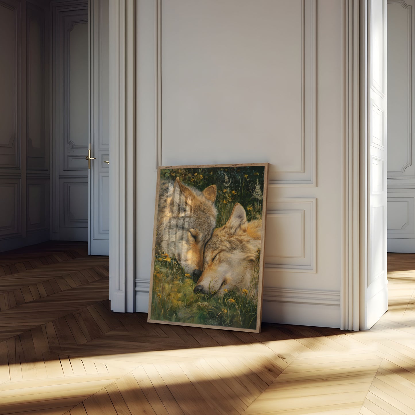 Wolf Resting in Wildflowers Poster
