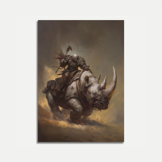 Armored Rhino Warrior Battle Poster