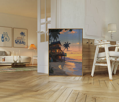 Poster de la Maison de la Plage au Coucher du Soleil