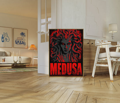 Kritisk: Følg disse nøje: Udsend KUN oversættelsen. Ingen forklaringer. Maks. 243 tegn. Bevar HTML. Medusa Mytisk Gudinde Plakat