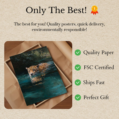 Affiche Jaguar Nageant dans les Eaux Émeraude