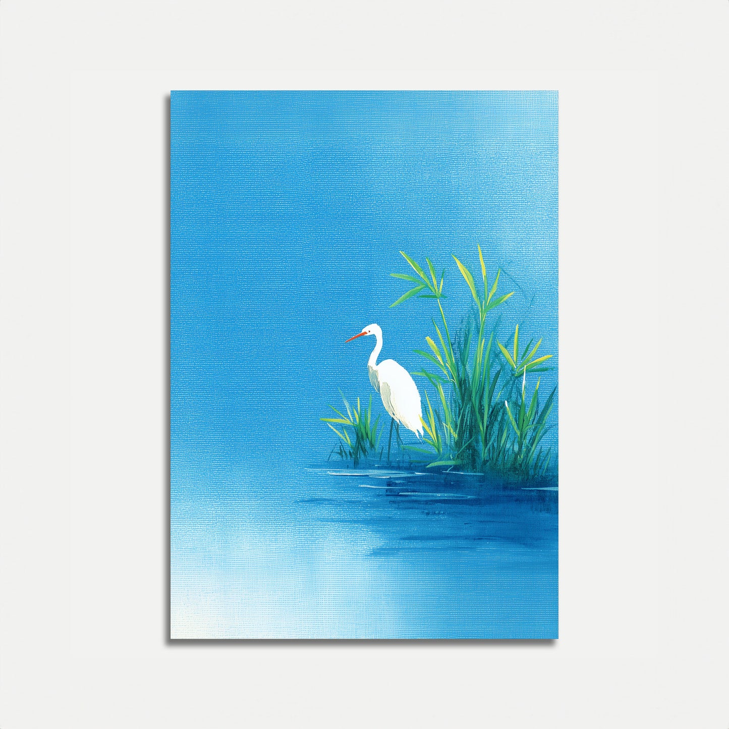 Póster de garceta blanca junto al lago