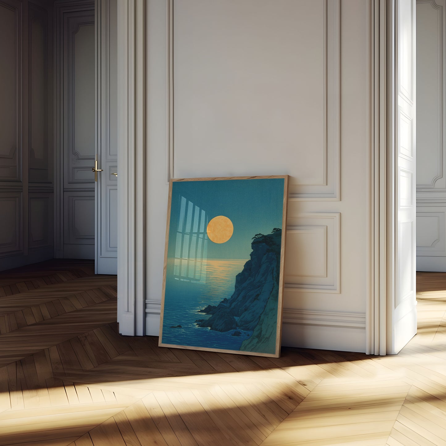 Golden Moon Over Coastal Cliffs Poster