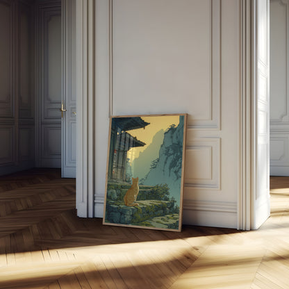 Cat at Mountain Temple Poster