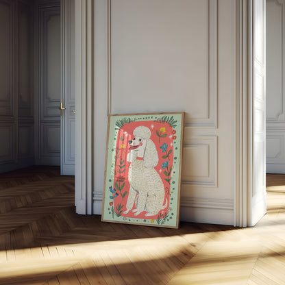 Cheerful Poodle Floral Poster