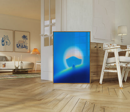 Friedlicher Blauer Berge Sonnenaufgang Poster
