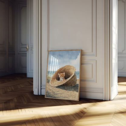 Kitten in Shell by Beach Poster