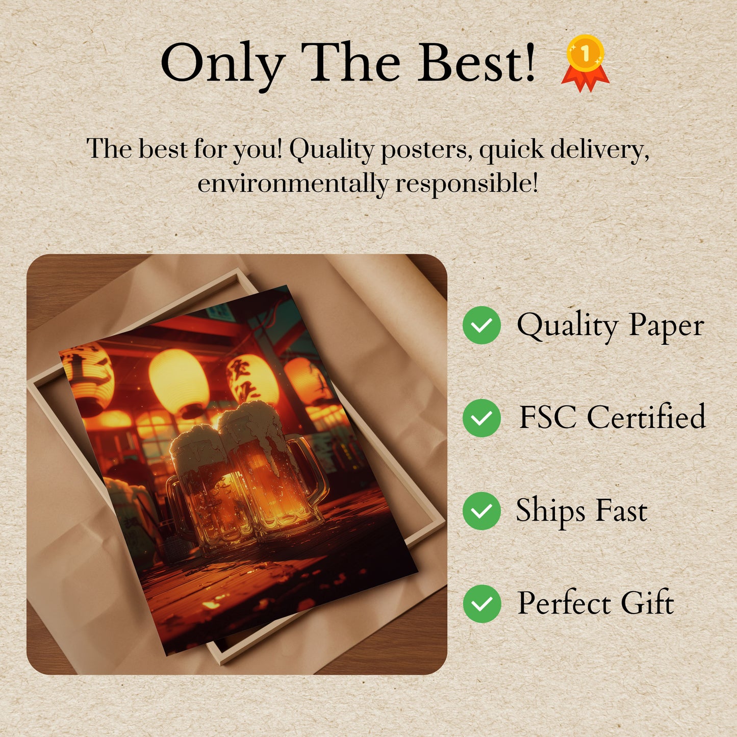 Japanese Beer Lantern Night Poster