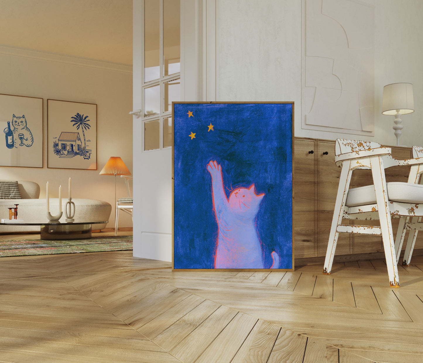Cat Reaching for Stars Poster