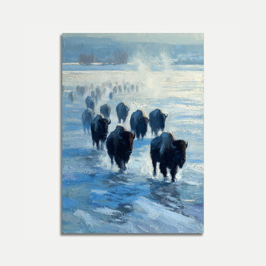 Bison überquert gefrorenen Fluss Plakat
