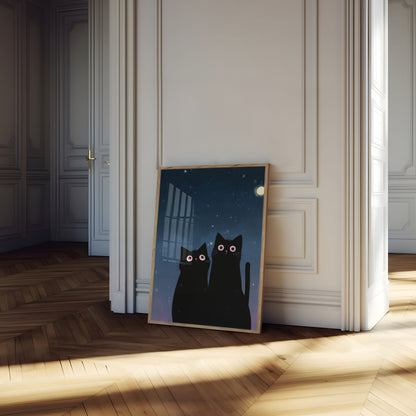 Verzauberte Katzen im Mondlicht Poster