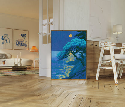 Moonlit Coastal Tree Poster