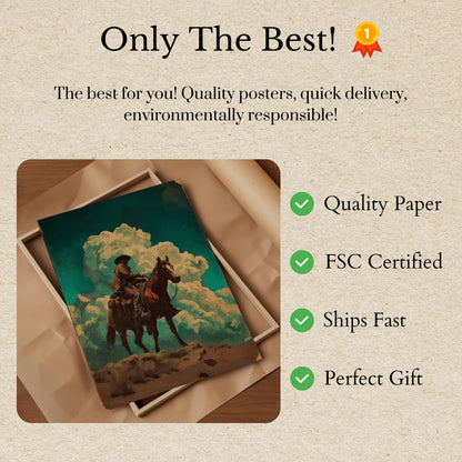 Lone Rider in Cloudy Skies Poster