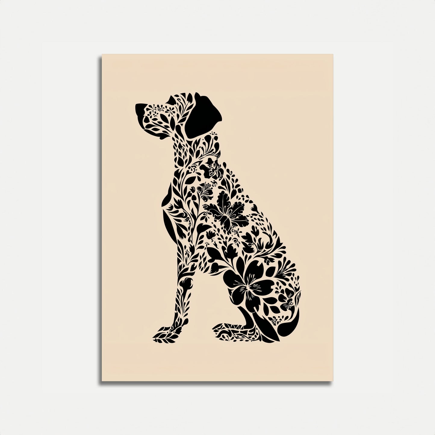 Affiche silhouette de chien à fleurs
