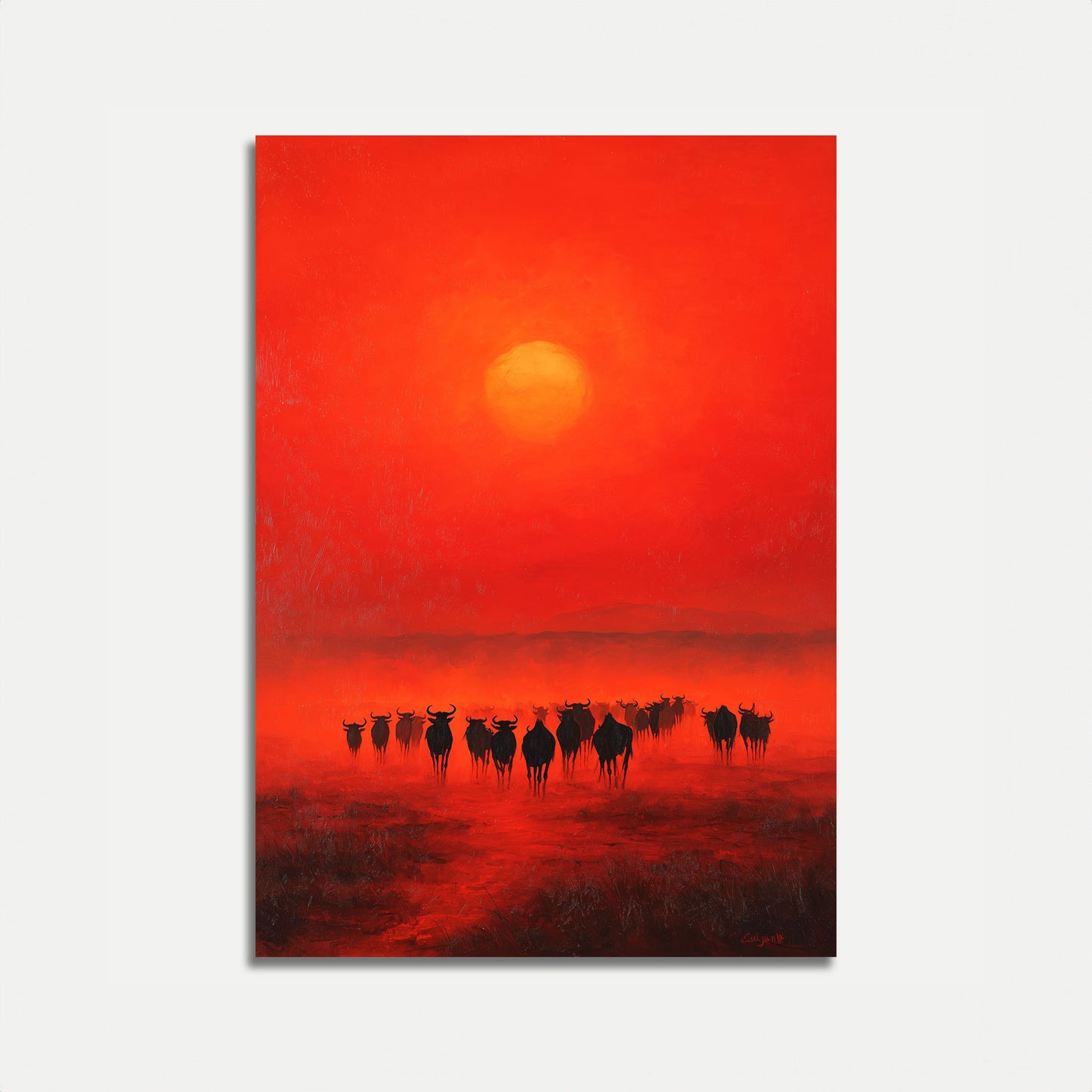 Póster de Manada de Ñus al Atardecer Africano