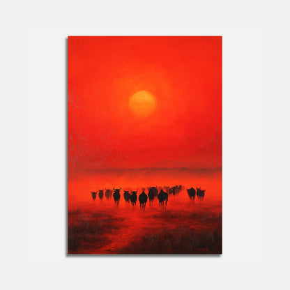 Póster de Manada de Ñus al Atardecer Africano