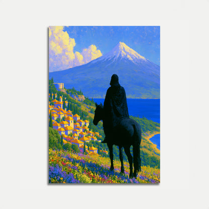 Póster de Jinete con vistas al Monte Fuji