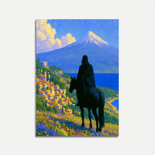 Póster de Jinete con vistas al Monte Fuji
