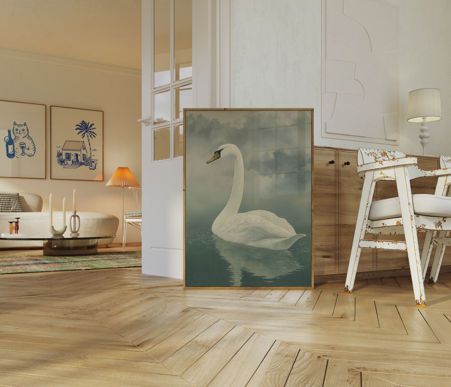 Elegant Swan in Mist Poster