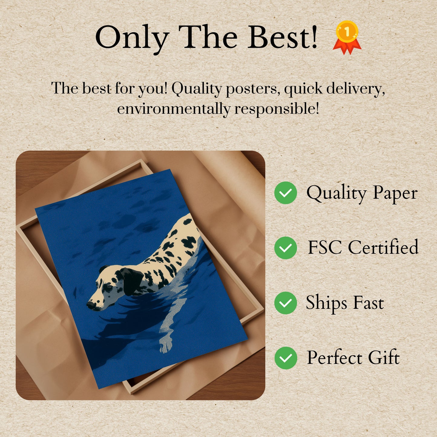 Póster azul de dálmata nadando