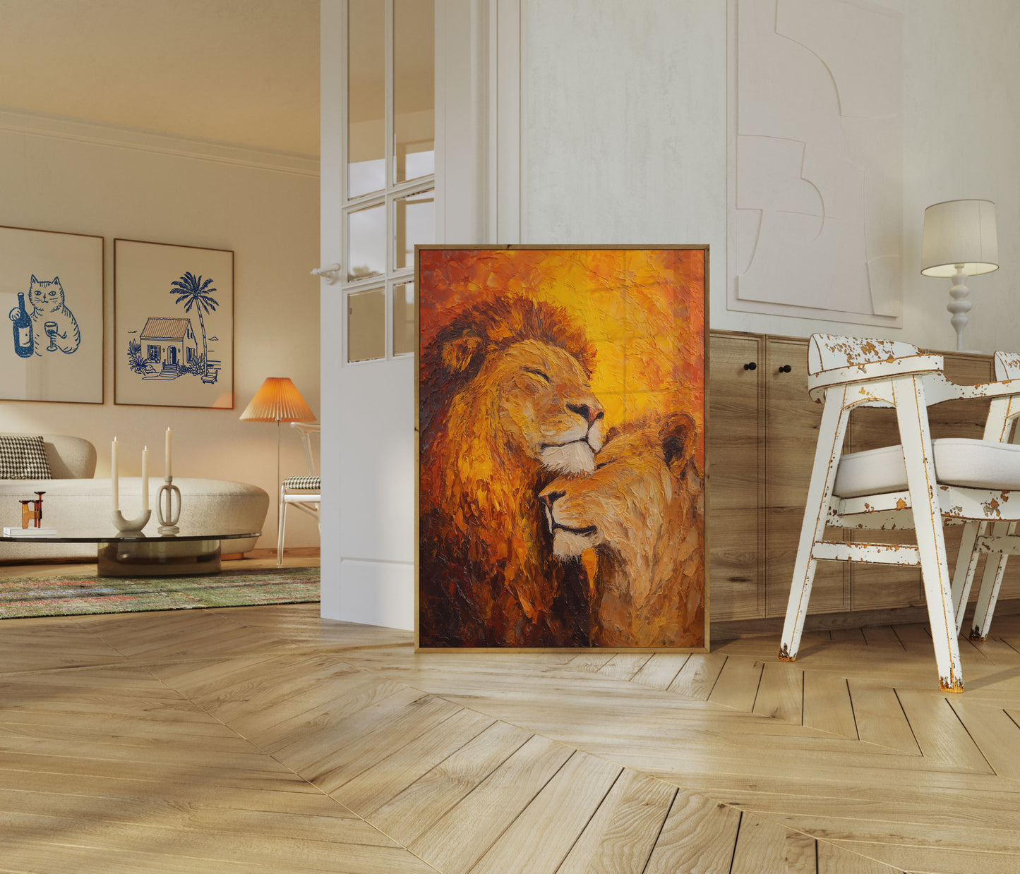 Majestatyczny Plakat z Lwem i Młodym Lwem