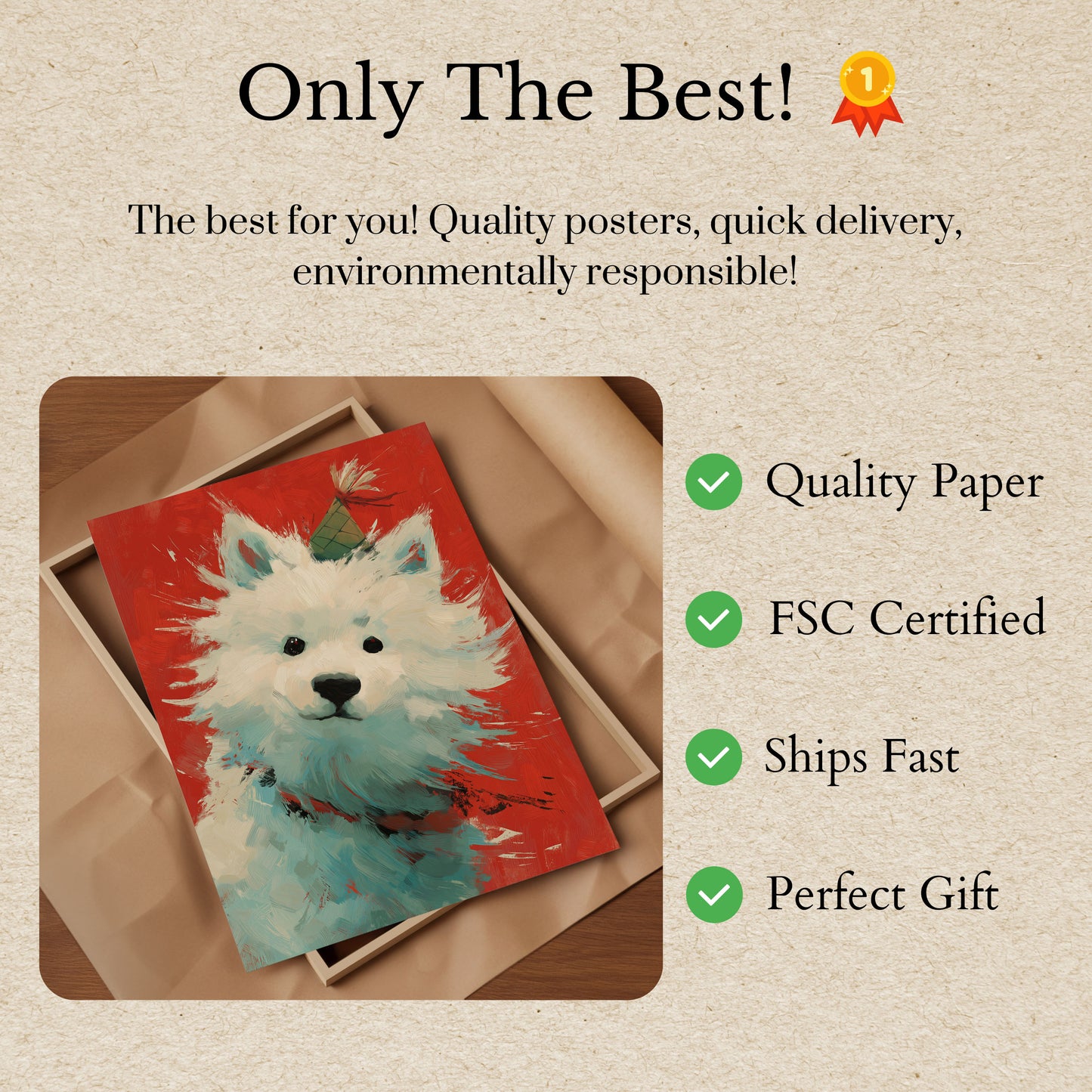 Fluffy White Samoyed Portrait Poster