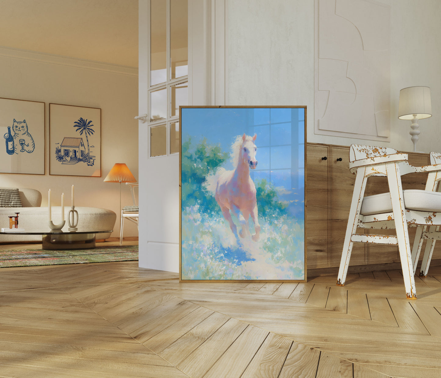 Pôster de Cavalo Branco Correndo Livre