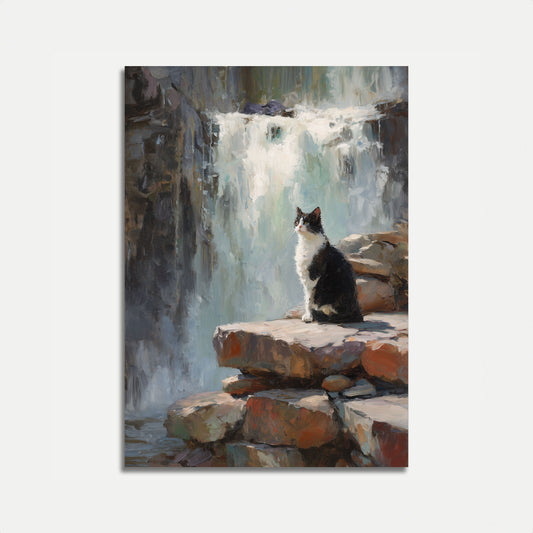 Katze am Wasserfall Poster