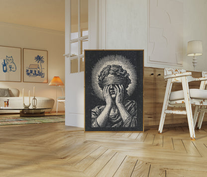 Blindfolded Head with Crown Poster