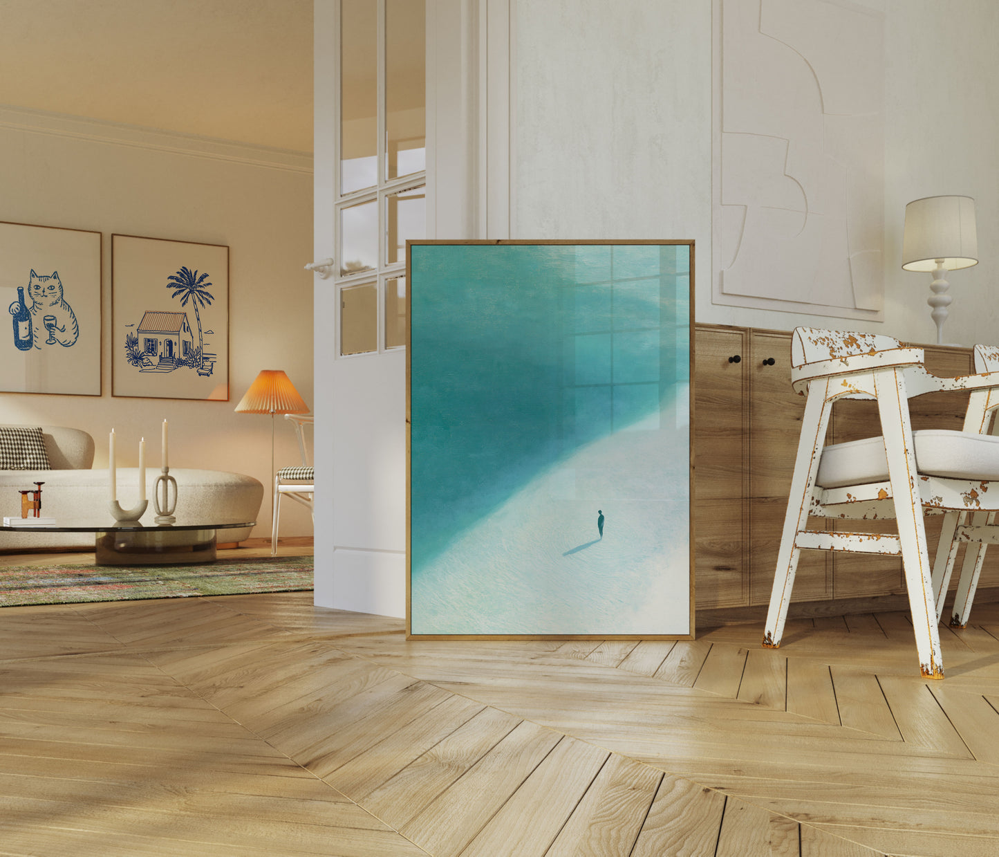 Solitary Figure on Turquoise Beach Poster