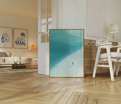 Solitary Figure on Turquoise Beach Poster
