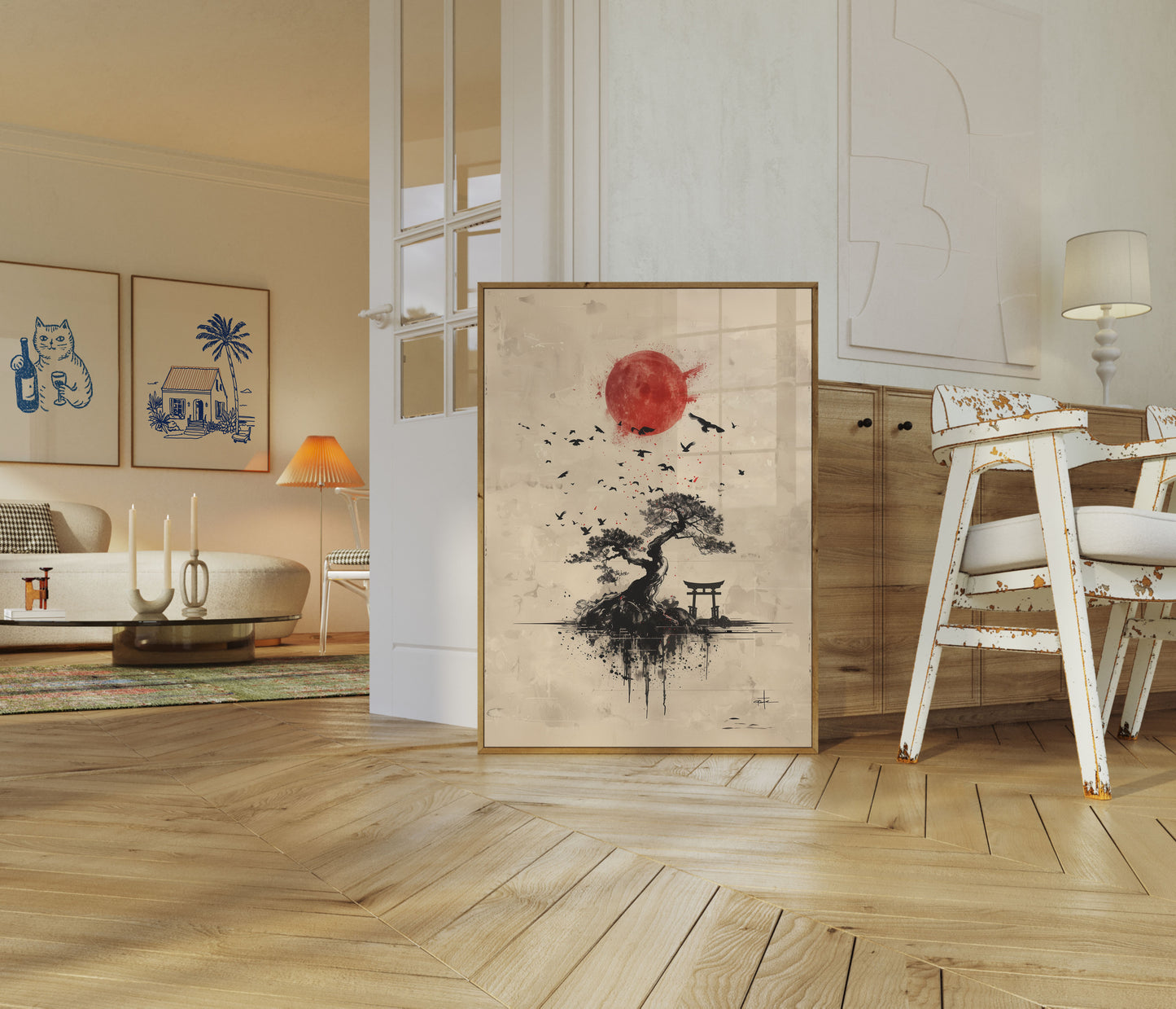Póster japonés Amanecer de bonsái zen