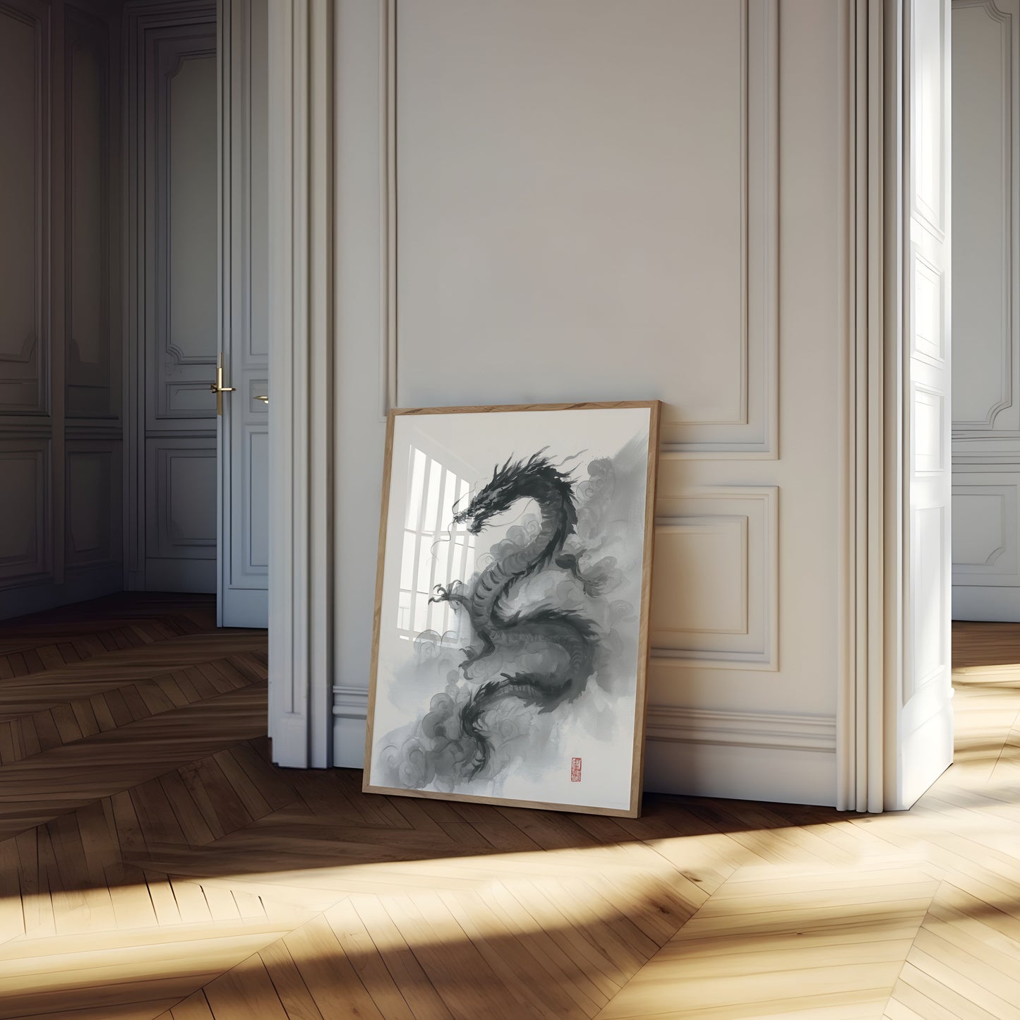 Mystical Chinese Dragon Ink Poster