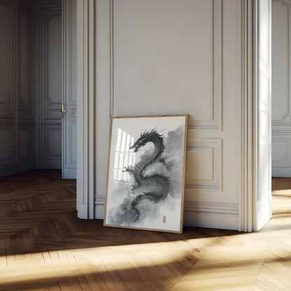 Mystical Chinese Dragon Ink Poster