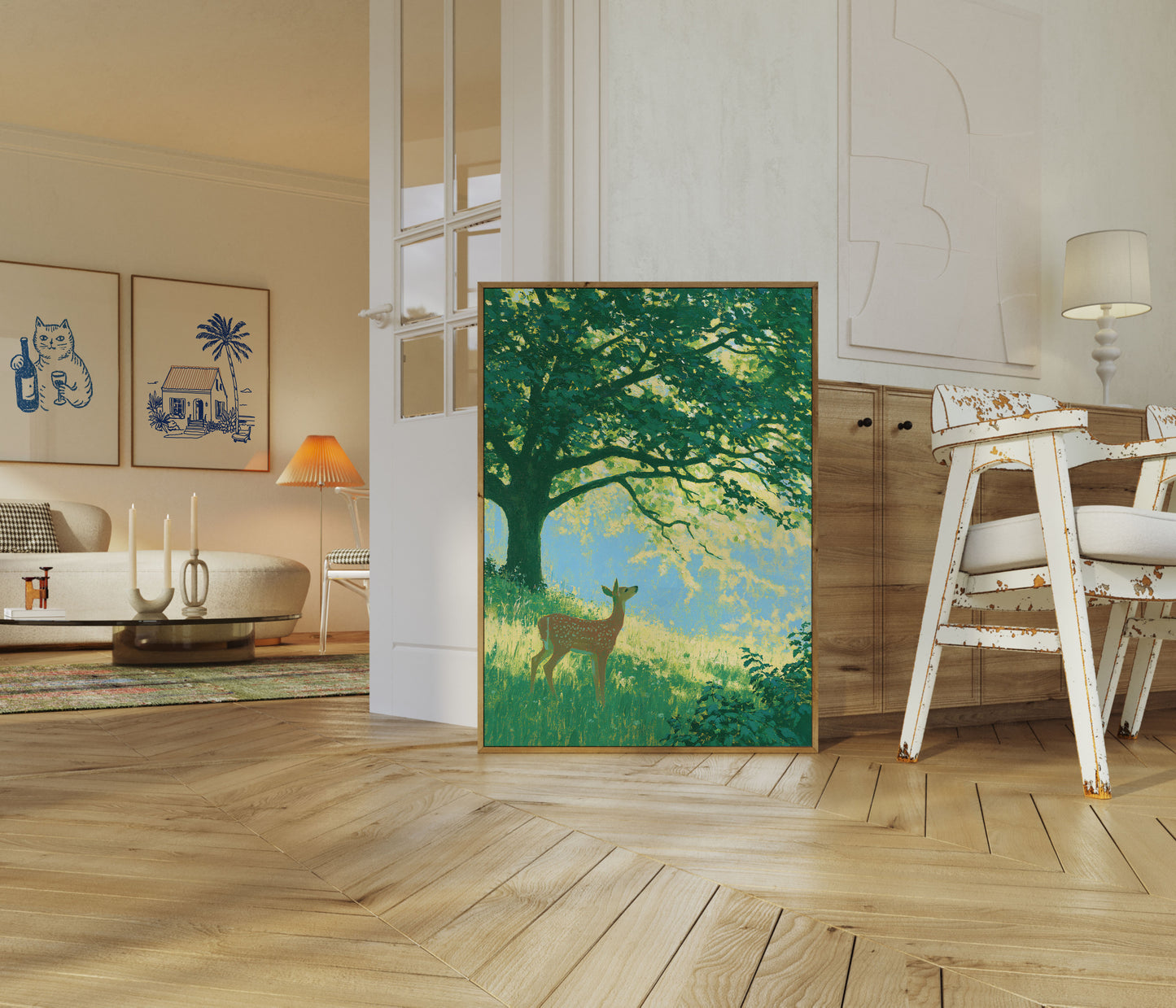 Deer Under the Golden Tree Poster