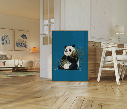 Cute Panda with Bamboo Poster