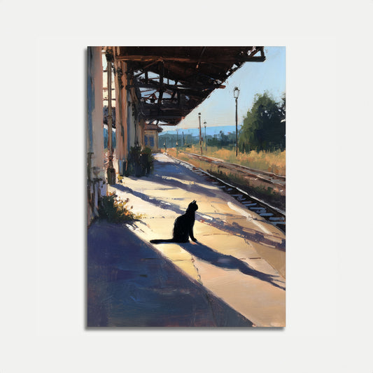 Ensom kat på forladt station plakat