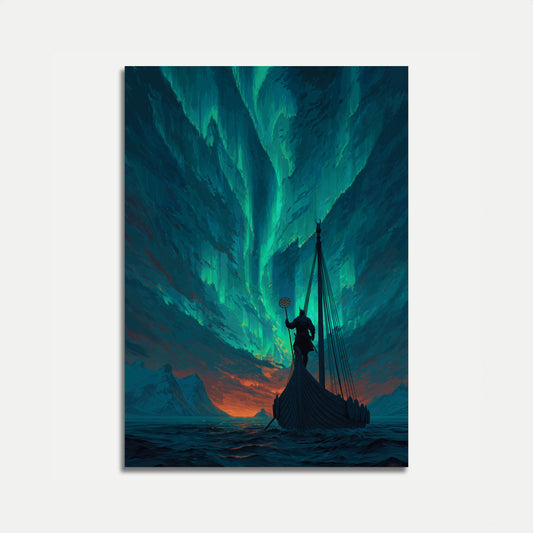 Affiche Guerrier Viking Aurores Boréales