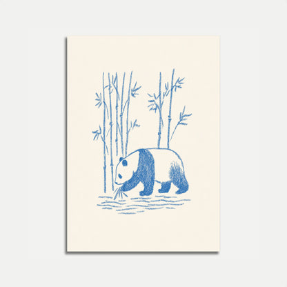 Blue Panda Bamboo Forest Poster