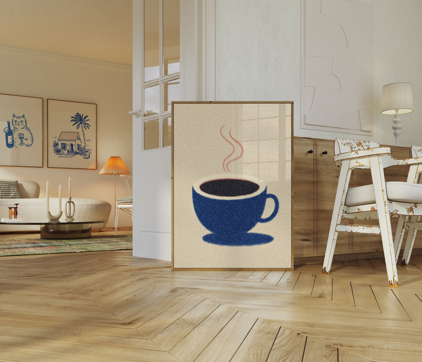 Steamy Blue Coffee Morning Poster