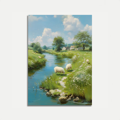 Póster de Ovejas Pastando en el Campo Rural