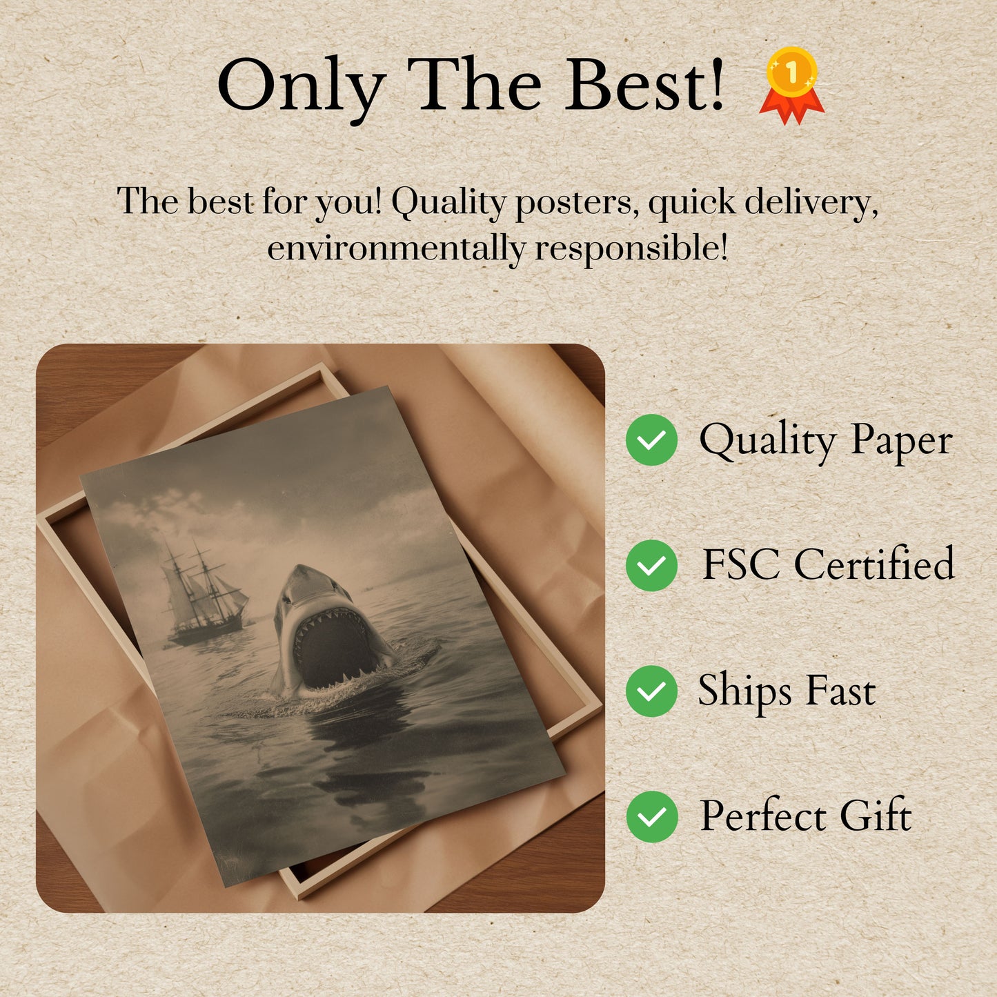 Vintage Shark Nautical Poster